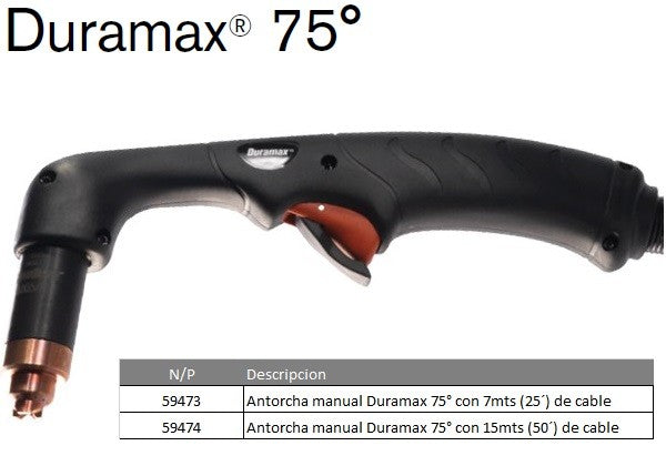 Antorcha manual para plasma Duramax 75o