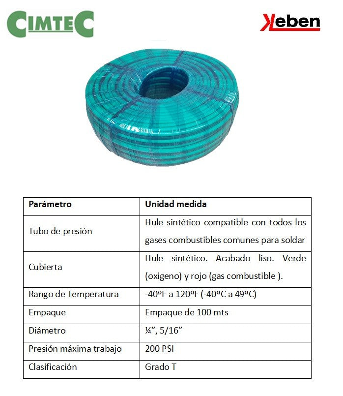 Mangueras duales para sistemas de oxicorte 1/4" grado T